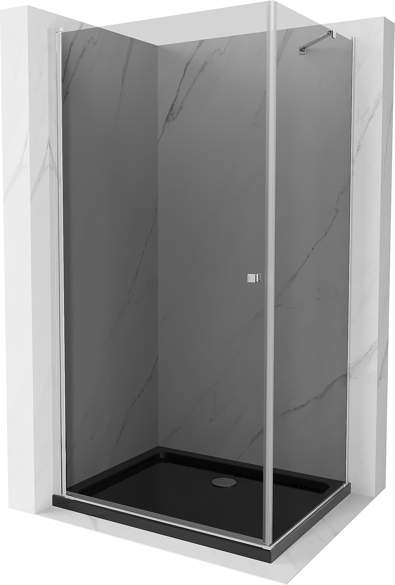 Mexen Pretoria kabina prysznicowa uchylna 70x100 cm, grafit, chrom + brodzik Flat, czarny - 852-070-100-01-40-4070