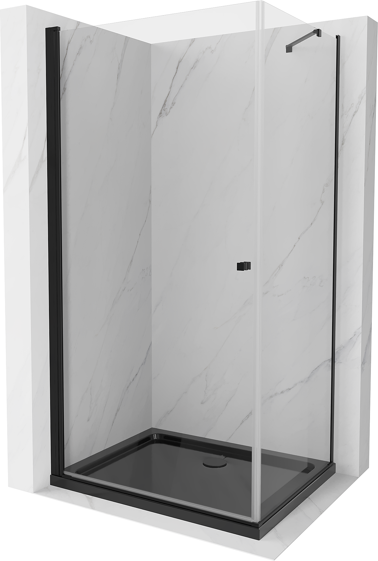 Mexen Pretoria kabina prysznicowa uchylna 90x120 cm, transparent, czarna + brodzik Flat, czarny - 852-090-120-70-00-4070B