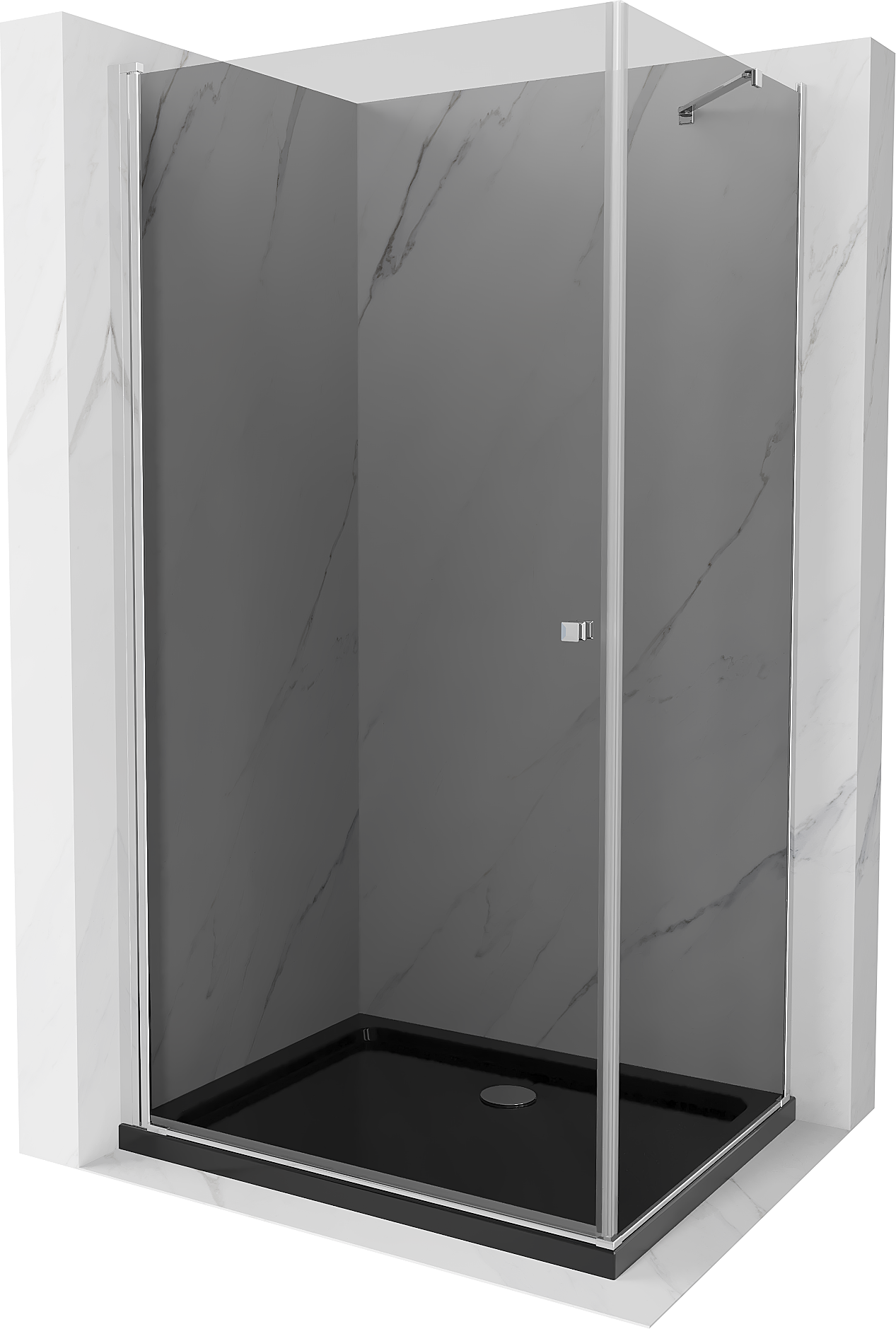 Mexen Pretoria kabina prysznicowa uchylna 100x110 cm, grafit, chrom + brodzik Flat, czarny - 852-100-110-01-40-4070