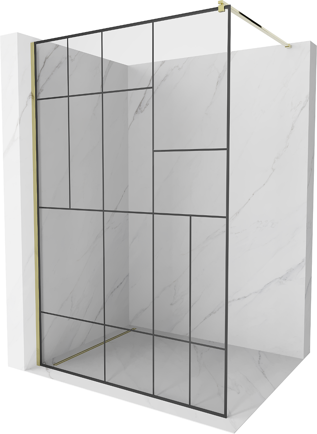 Mexen Kioto ścianka prysznicowa Walk-in 120 x 200 cm, czarny wzór 8 mm, złota - 800-120-101-50-78