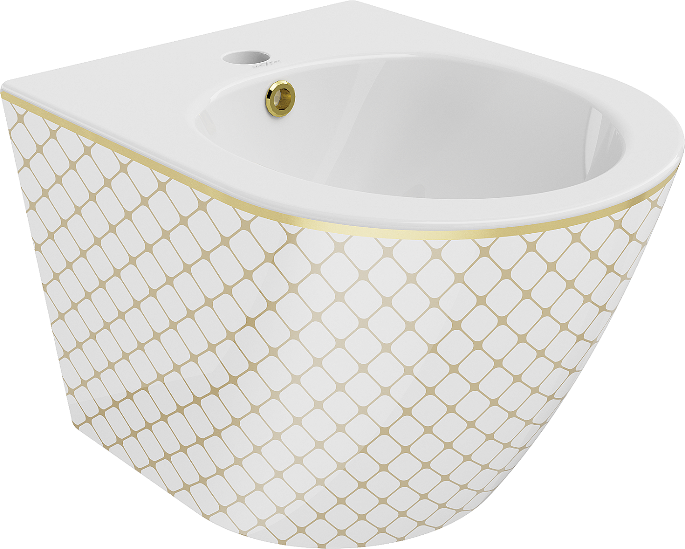 Mexen Lena bidet wiszący, biały/złoty wzór kratka - 35224809