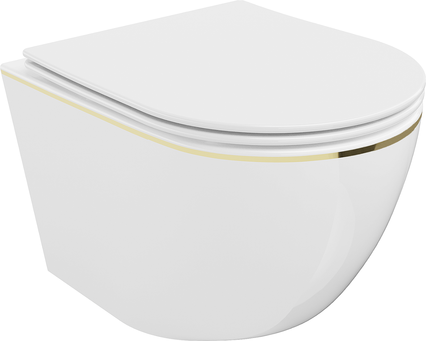 Mexen Lena miska wc Rimless z deską wolnoopadającą slim, duroplast, biała/złota linia - 30224005
