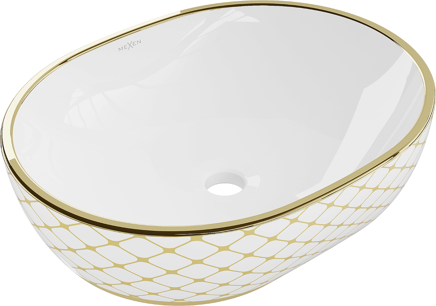 Mexen Viki umywalka nablatowa 48 x 35 cm, biała/złota wzór kratka - 21054809