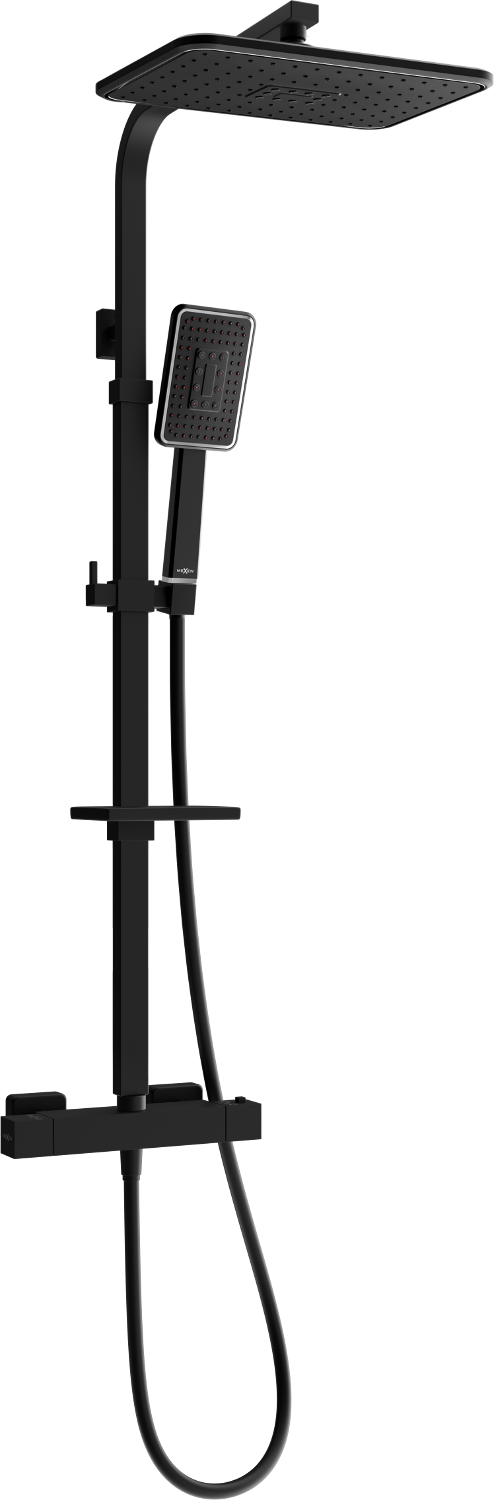 Mexen CQ54 zestaw prysznicowy natynkowy z deszczownicą i baterią termostatyczną, czarny/chrom - 772505495-71