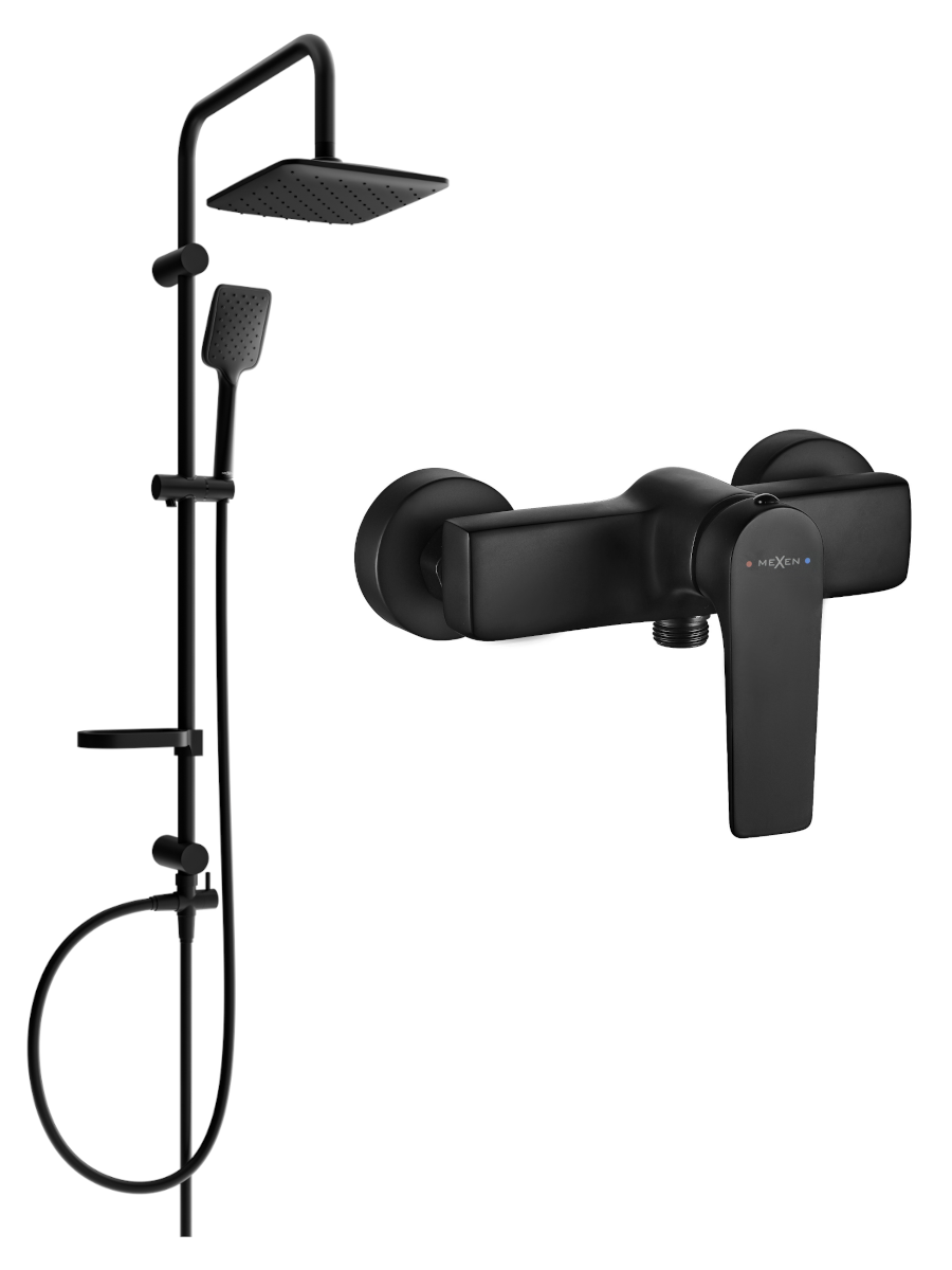 Mexen Sven zestaw prysznicowy natynkowy z deszczownicą i baterią prysznicową Lynx, czarny - 745940262-70