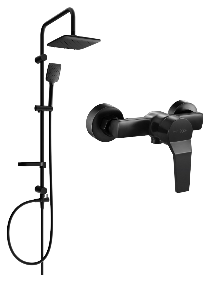 Mexen Sven zestaw prysznicowy natynkowy z deszczownicą i baterią prysznicową Caro, czarny - 746640262-70