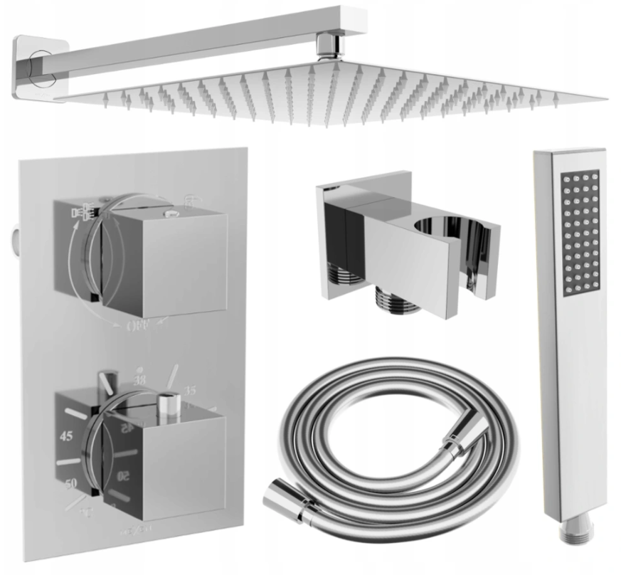 Mexen Cube DR02 zestaw prysznicowy podtynkowy z deszczownicą 25 cm, chrom - 77502DR0225-00