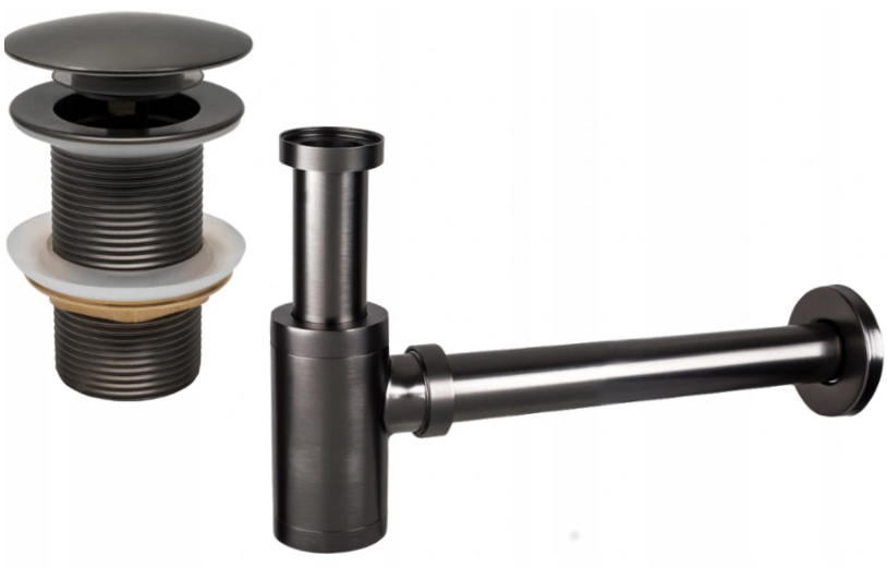 Mexen półsyfon umywalkowy okrągły z korkiem klik-klak, bez przelewu, grafit - 7991050-66