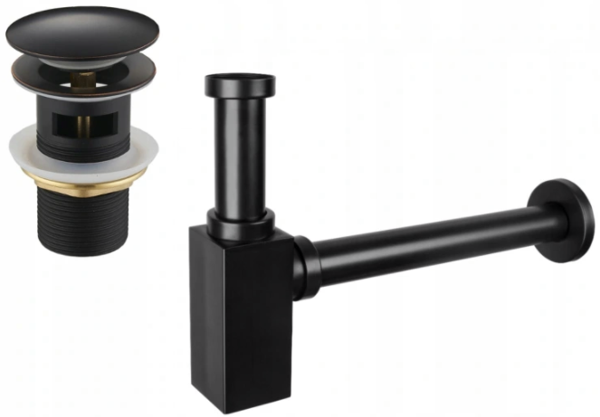 Mexen półsyfon umywalkowy kwadratowy z korkiem klik-klak, z przelewem, czarny antyczny - 7992060-79