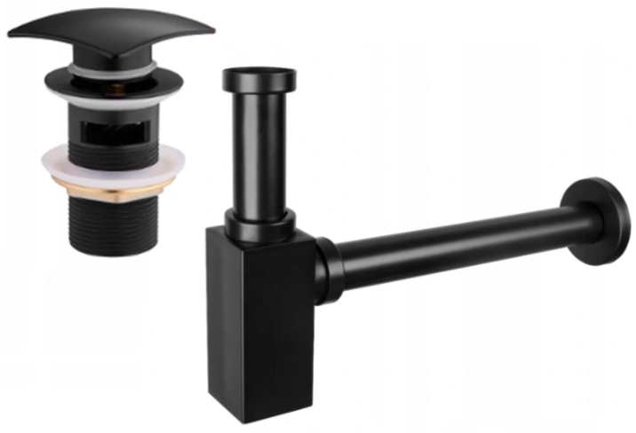 Mexen półsyfon umywalkowy kwadratowy z korkiem klik-klak, z przelewem, czarny - 7992660-70