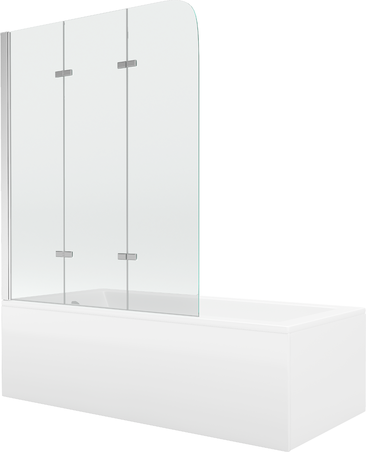 Mexen Cubik wanna prostokątna 160 x 70 cm z obudową i parawanem 3-skrzydłowym 120 cm, transparent, chrom - 550316070X9012030100