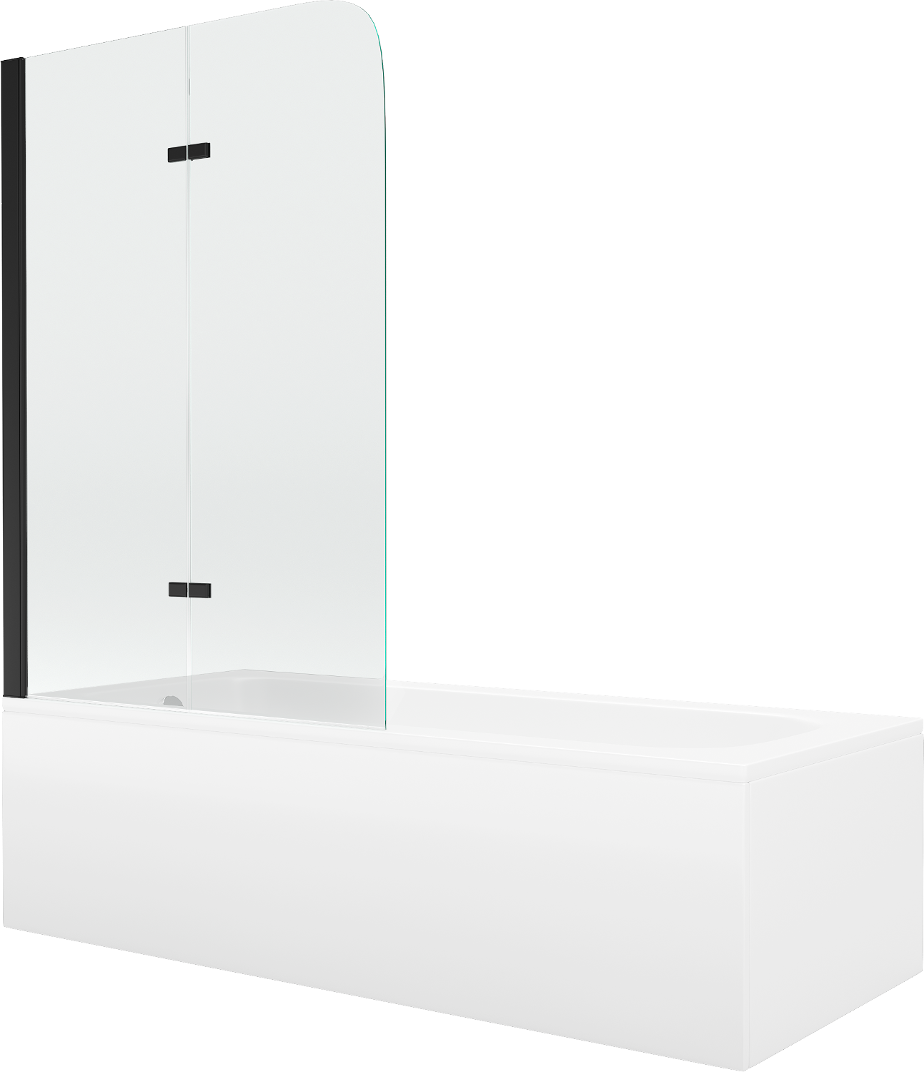 Mexen Vega wanna prostokątna 170 x 70 cm z obudową i parawanem 2-skrzydłowym 100 cm, transparent, czarny - 550117070X9010027000