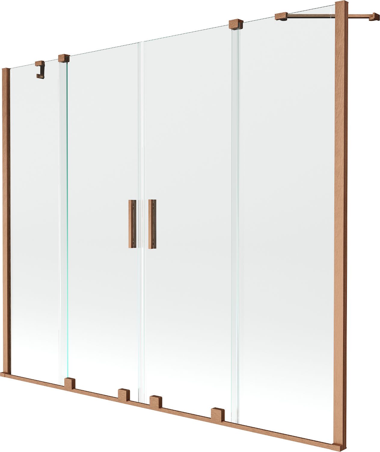 Mexen Velar Duo parawan nawannowy 2-skrzydłowy przesuwny 200 x 150 cm, transparent, miedź szczotkowana - 896-200-000-02-65