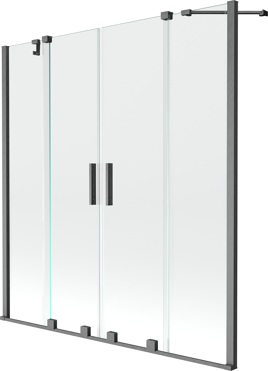 Mexen Velar Duo parawan nawannowy 2-skrzydłowy przesuwny 150 x 150 cm, transparent, gun gray szczotkowany - 896-150-000-02-66