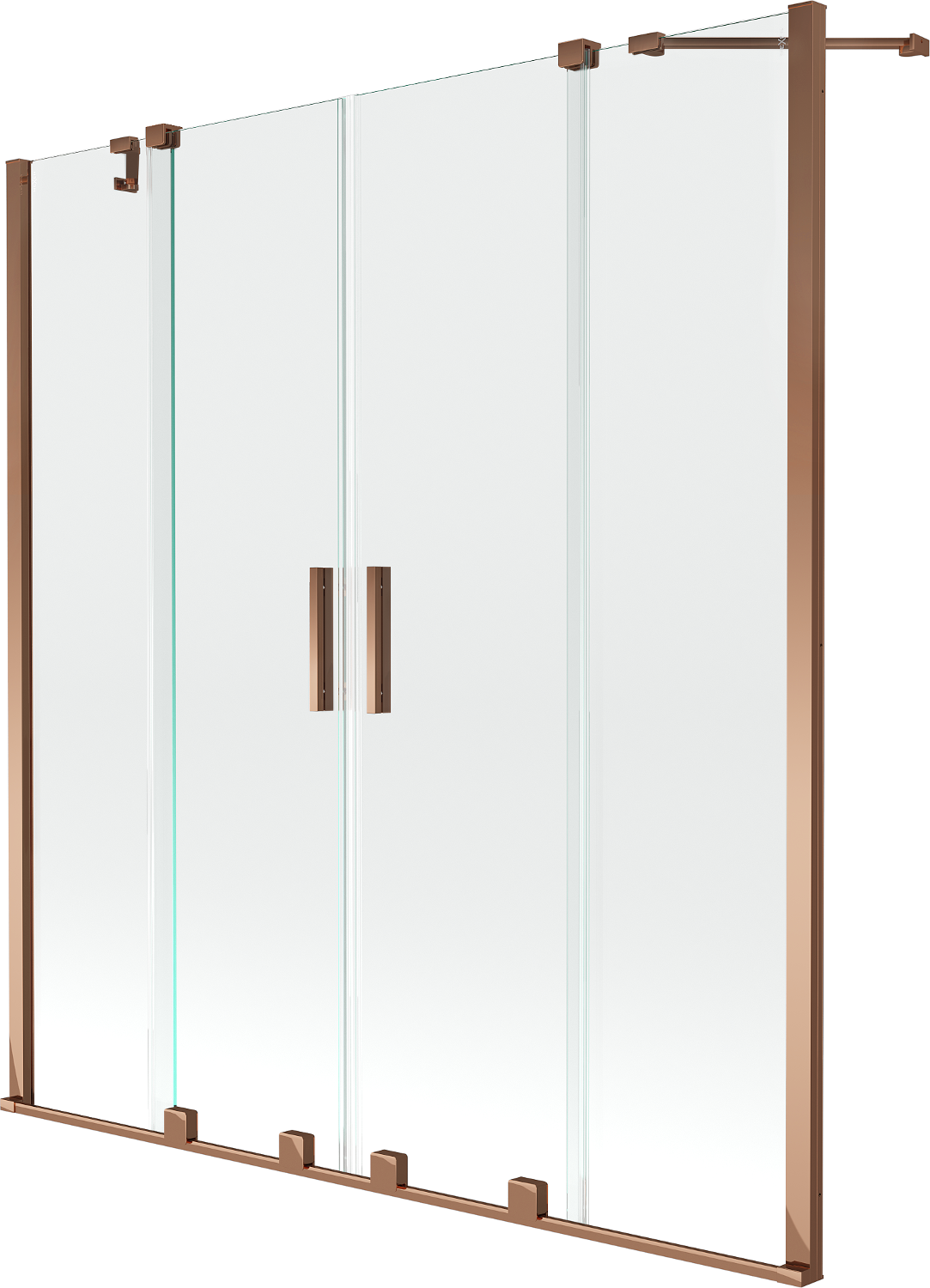 Mexen Velar Duo parawan nawannowy 2-skrzydłowy przesuwny 160 x 150 cm, transparent, różowe złoto - 896-160-000-02-60