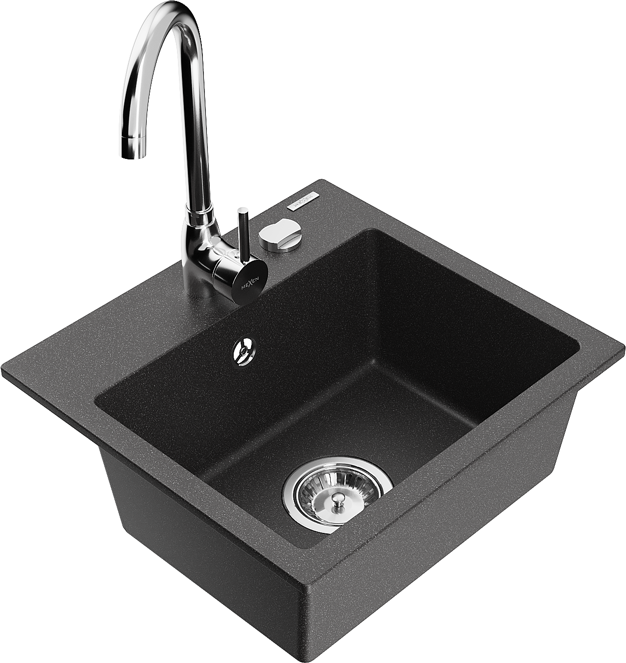 Mexen Milo zlewozmywak granitowy 1-komorowy z baterią kuchenną Telma, czarny nakrapiany - 6505-76-670200-00