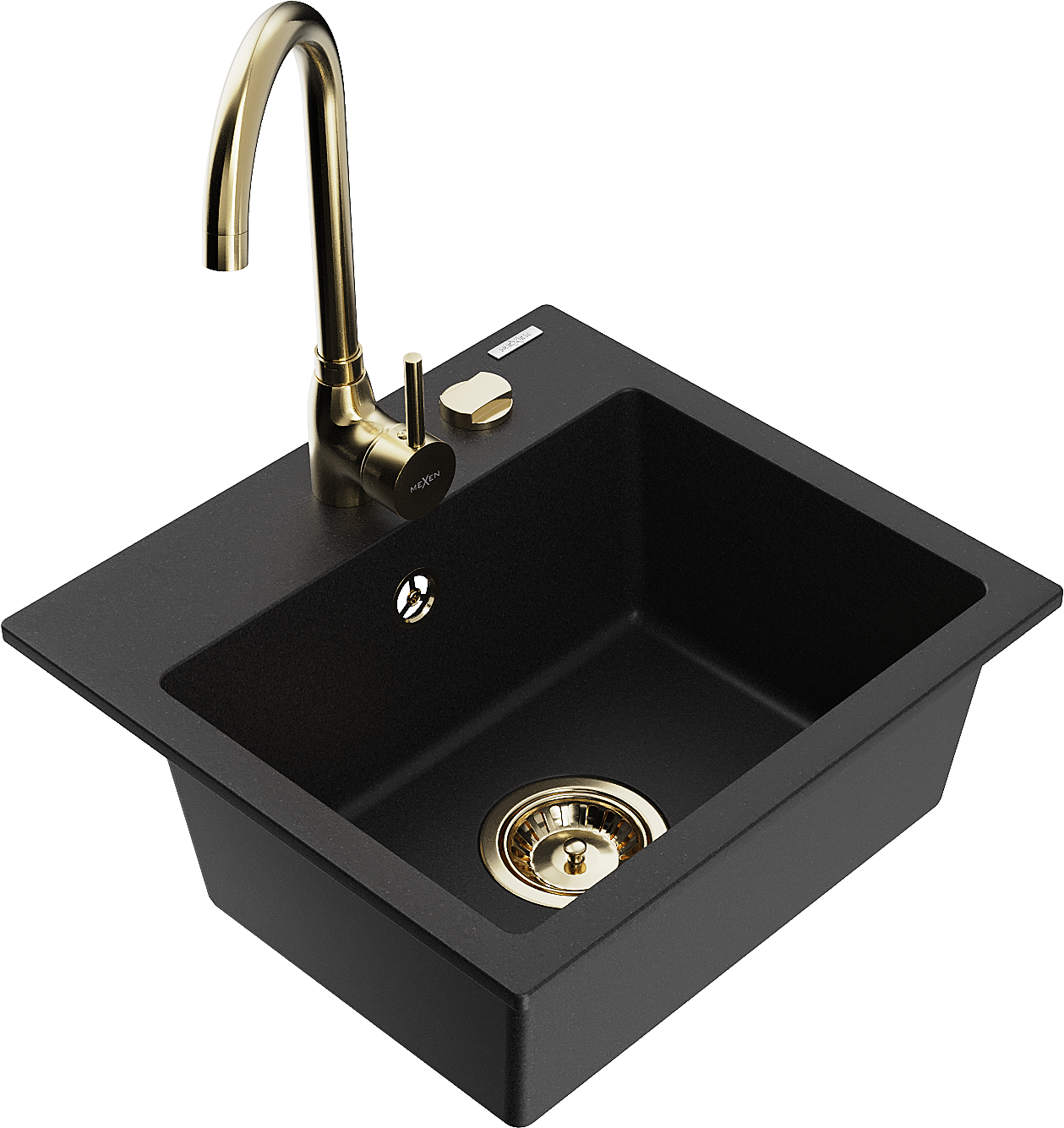Mexen Milo zlewozmywak granitowy 1-komorowy z baterią kuchenną Telma, czarny - 6505-77-670200-50