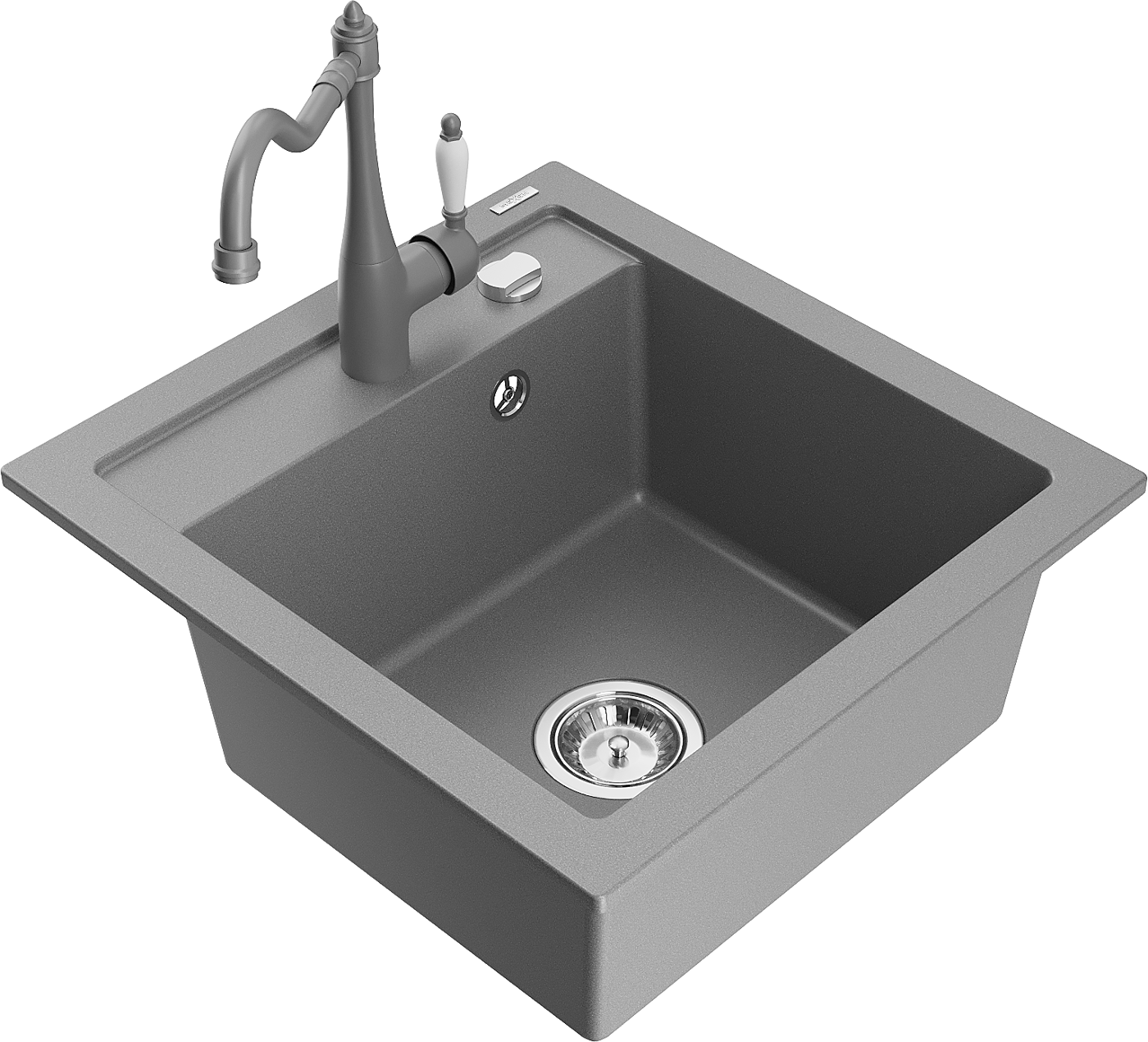 Mexen Vito zlewozmywak granitowy 1-komorowy z baterią kuchenną Carla, szary - 6503-71-670700-71
