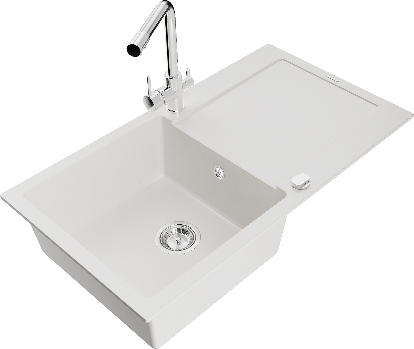 Mexen Leo zlewozmywak granitowy 1-komorowy z ociekaczem i baterią kuchenną Duero, biały - 6501-20-671600-00