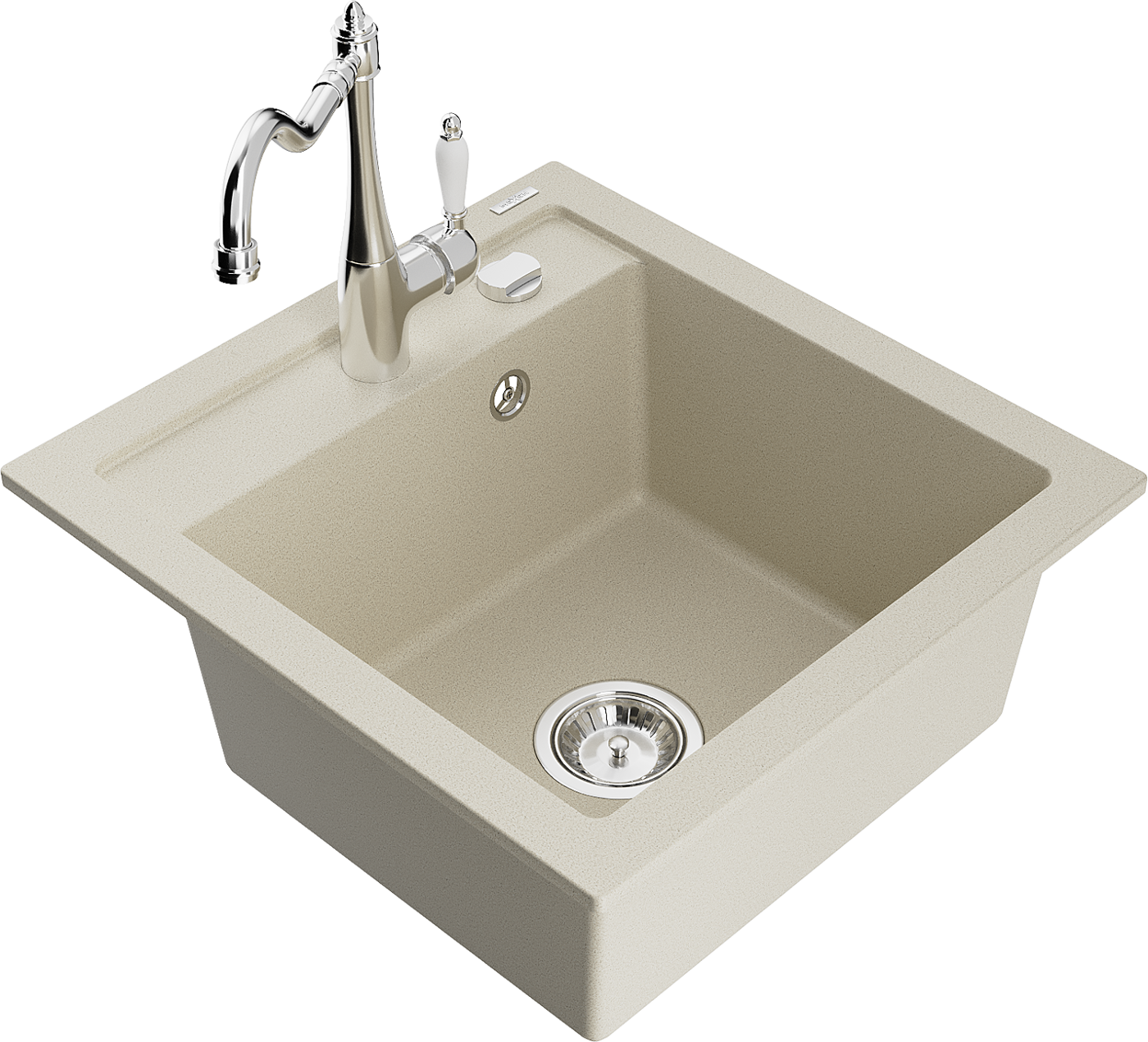 Mexen Vito zlewozmywak granitowy 1-komorowy z baterią kuchenną Carla, beżowy - 6503-69-670700-00