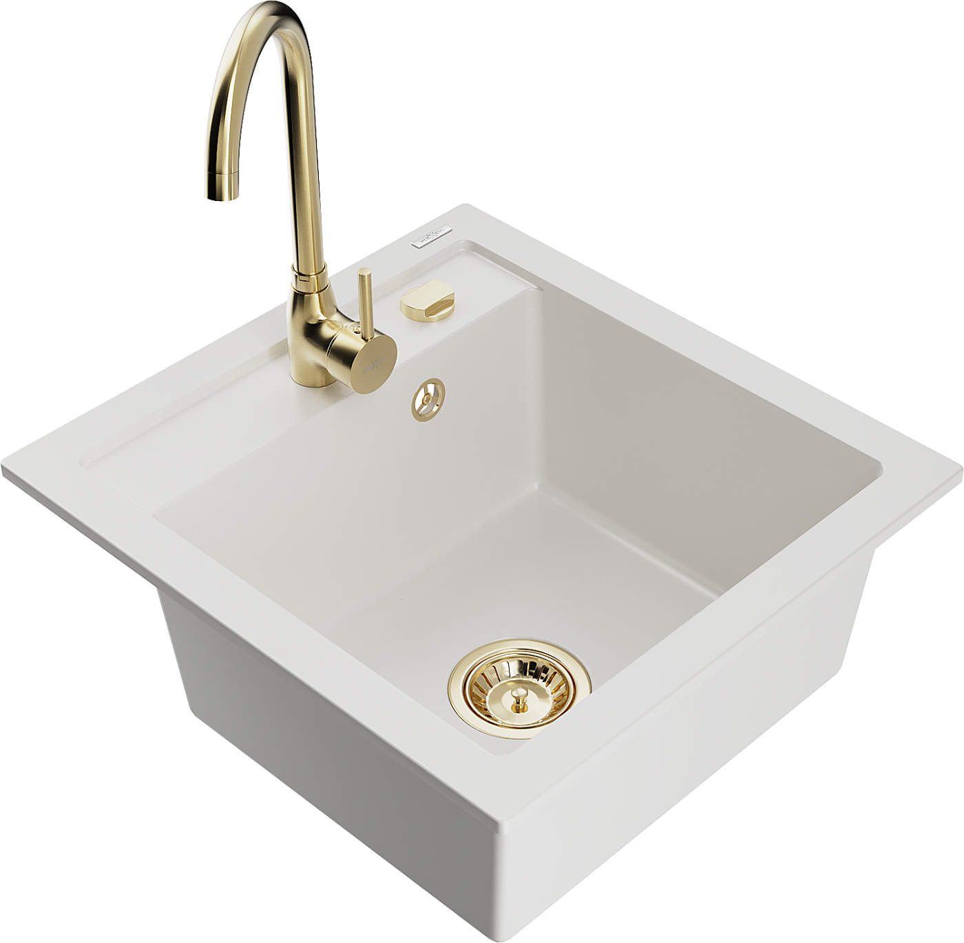 Mexen Vito zlewozmywak granitowy 1-komorowy z baterią kuchenną Telma, biały - 6503-20-670200-50