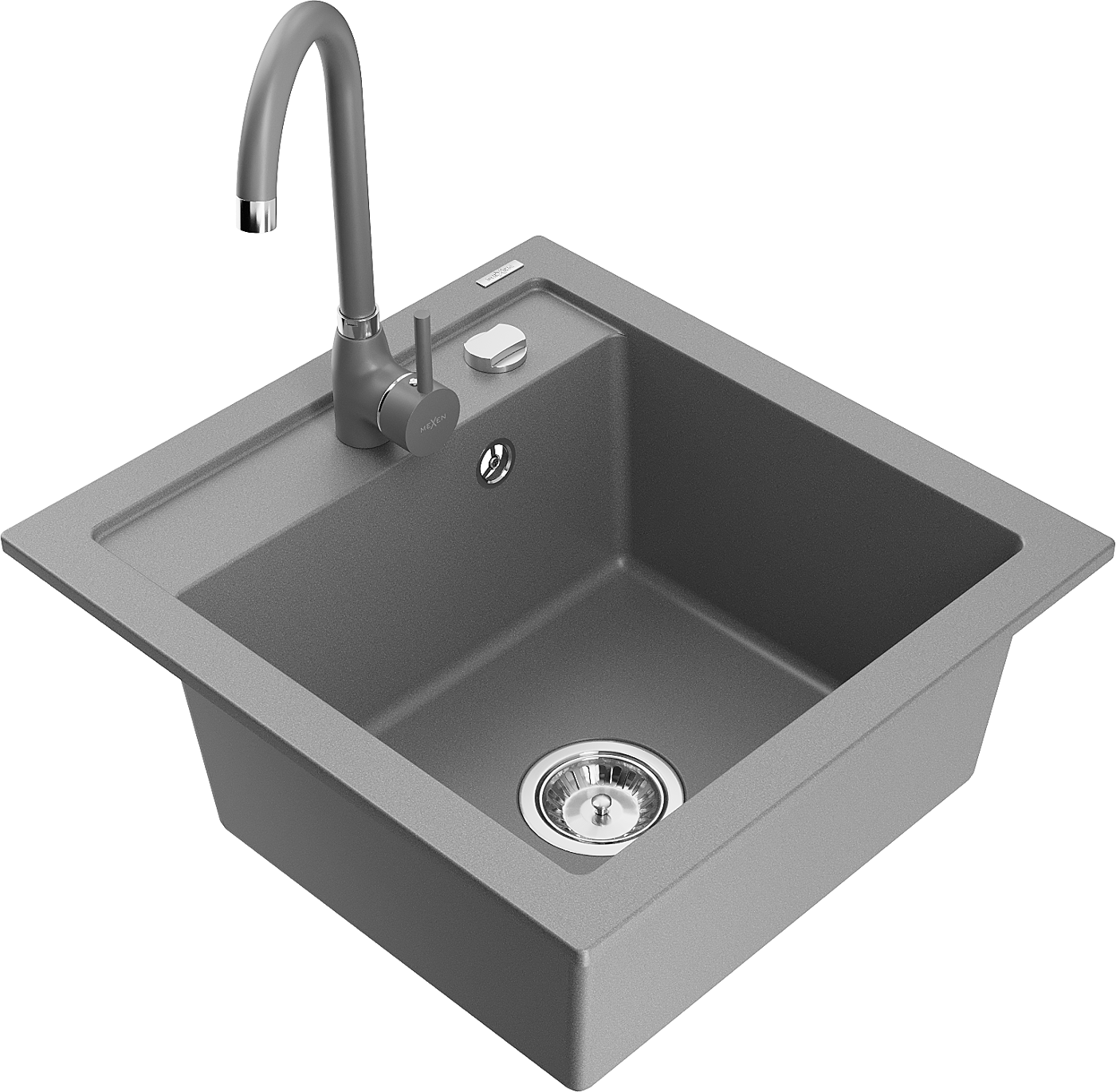Mexen Vito zlewozmywak granitowy 1-komorowy z baterią kuchenną Telma, szary - 6503-71-670200-71