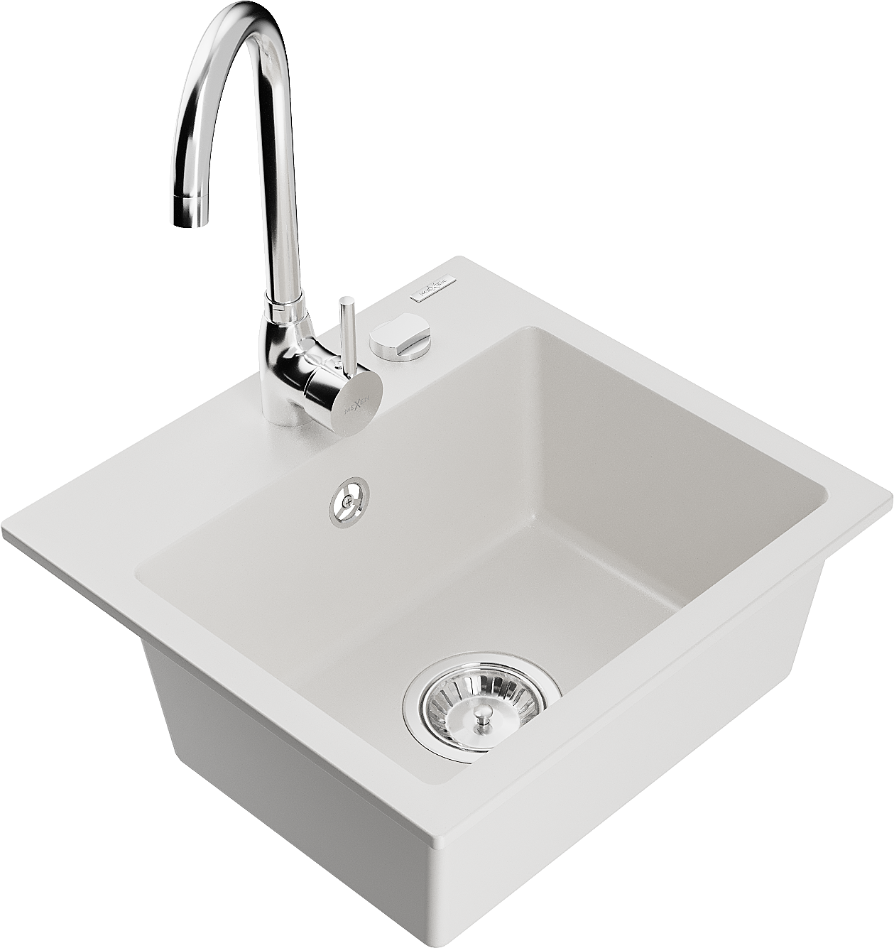 Mexen Milo zlewozmywak granitowy 1-komorowy z baterią kuchenną Telma, biały - 6505-20-670200-00