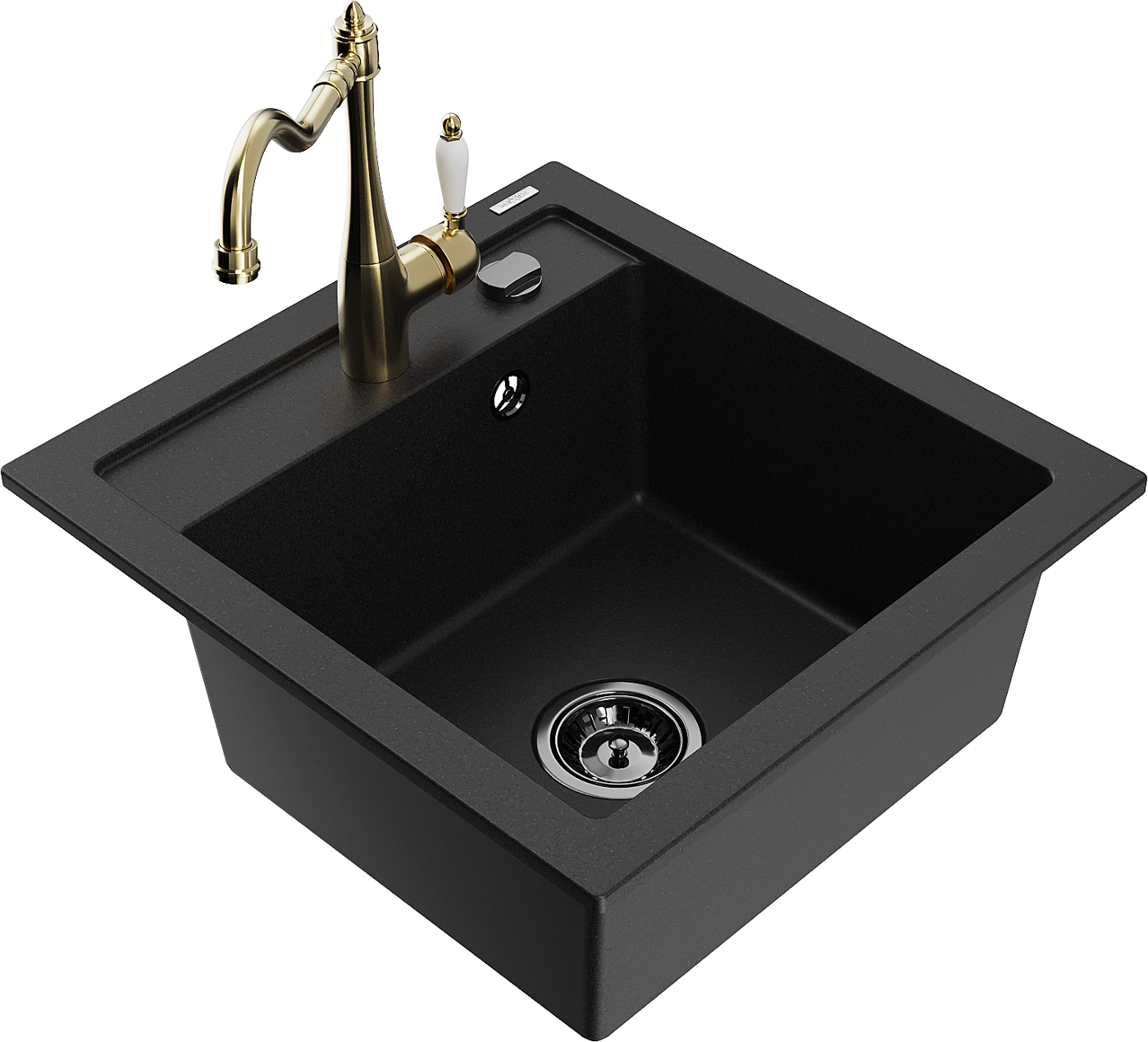 Mexen Vito zlewozmywak granitowy 1-komorowy z baterią kuchenną Carla, czarny - 6503-77-670700-50-B