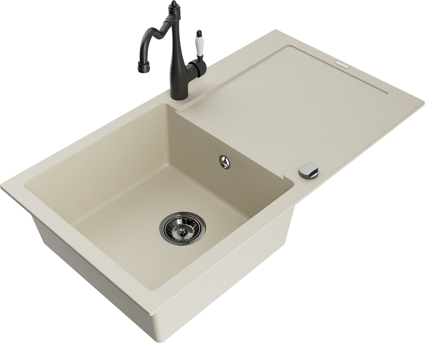 Mexen Leo zlewozmywak granitowy 1-komorowy z ociekaczem i baterią kuchenną Carla, beżowy - 6501-69-670700-70