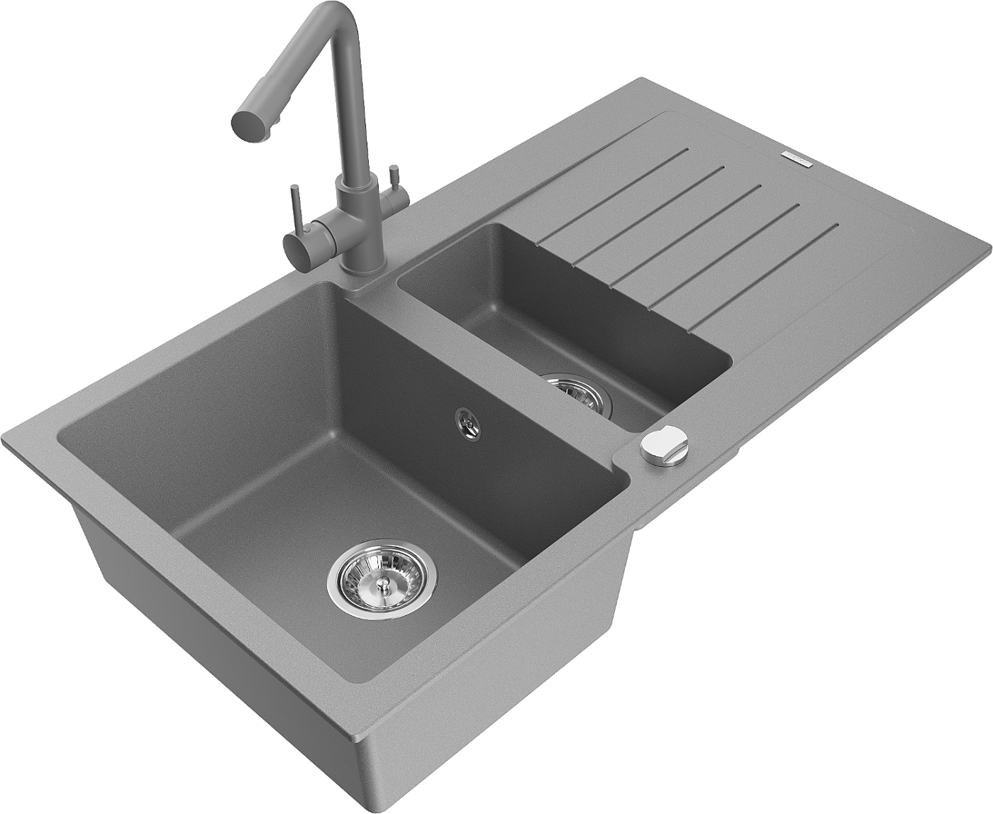 Mexen Matias zlewozmywak granitowy 1,5-komorowy z ociekaczem i baterią kuchenną Duero, szary - 6502-71-671600-71