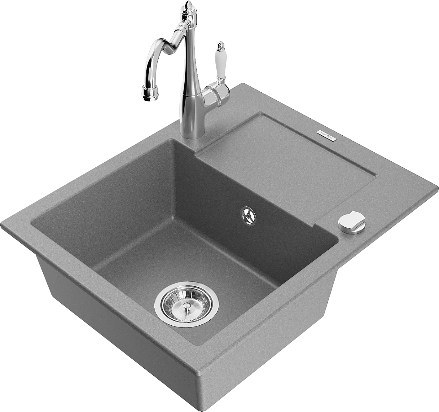 Mexen Enzo zlewozmywak granitowy 1-komorowy z ociekaczem i baterią kuchenną Carla, szary - 6506-71-670700-00