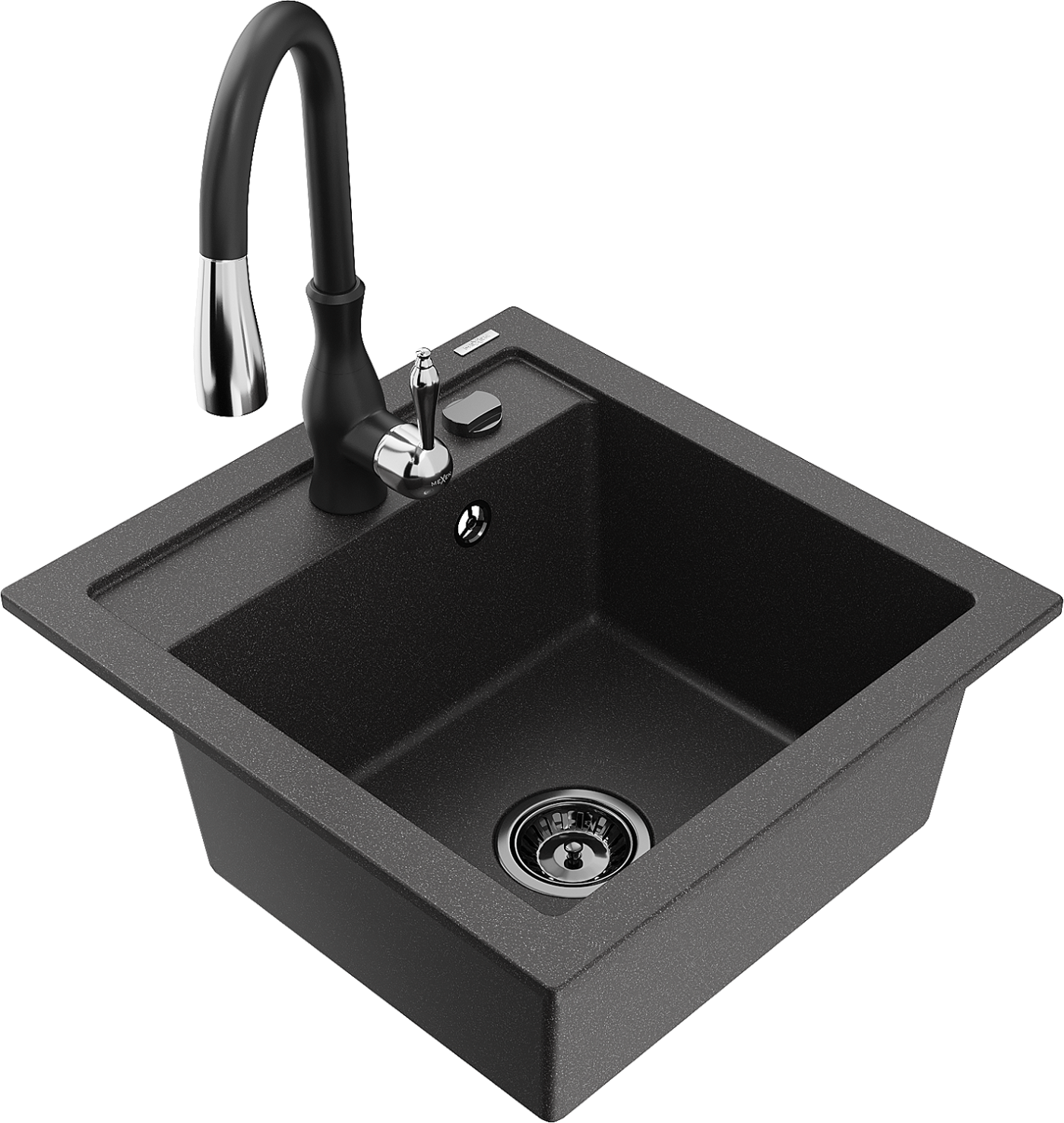 Mexen Vito zlewozmywak granitowy 1-komorowy z baterią kuchenną Savita, czarny nakrapiany - 6503-76-672601-70-B