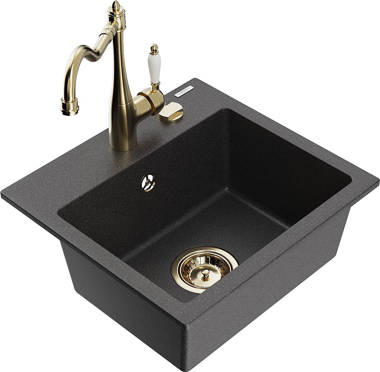 Mexen Milo zlewozmywak granitowy 1-komorowy z baterią kuchenną Carla, czarny nakrapiany - 6505-76-670700-50