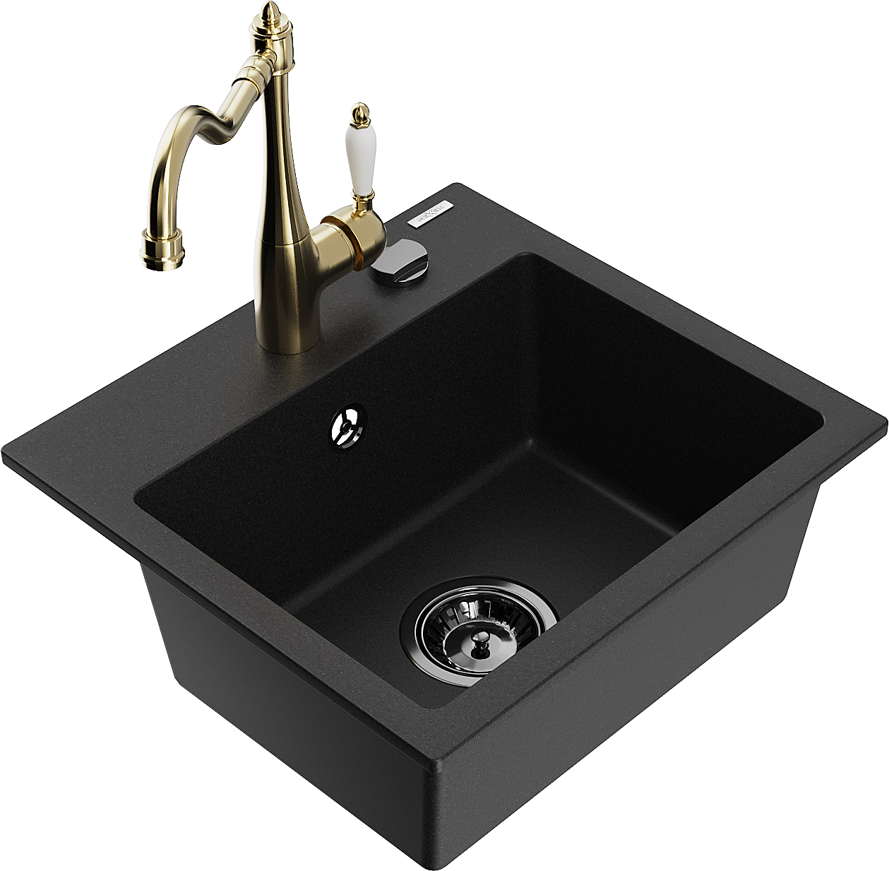 Mexen Milo zlewozmywak granitowy 1-komorowy z baterią kuchenną Carla, czarny - 6505-77-670700-50-B