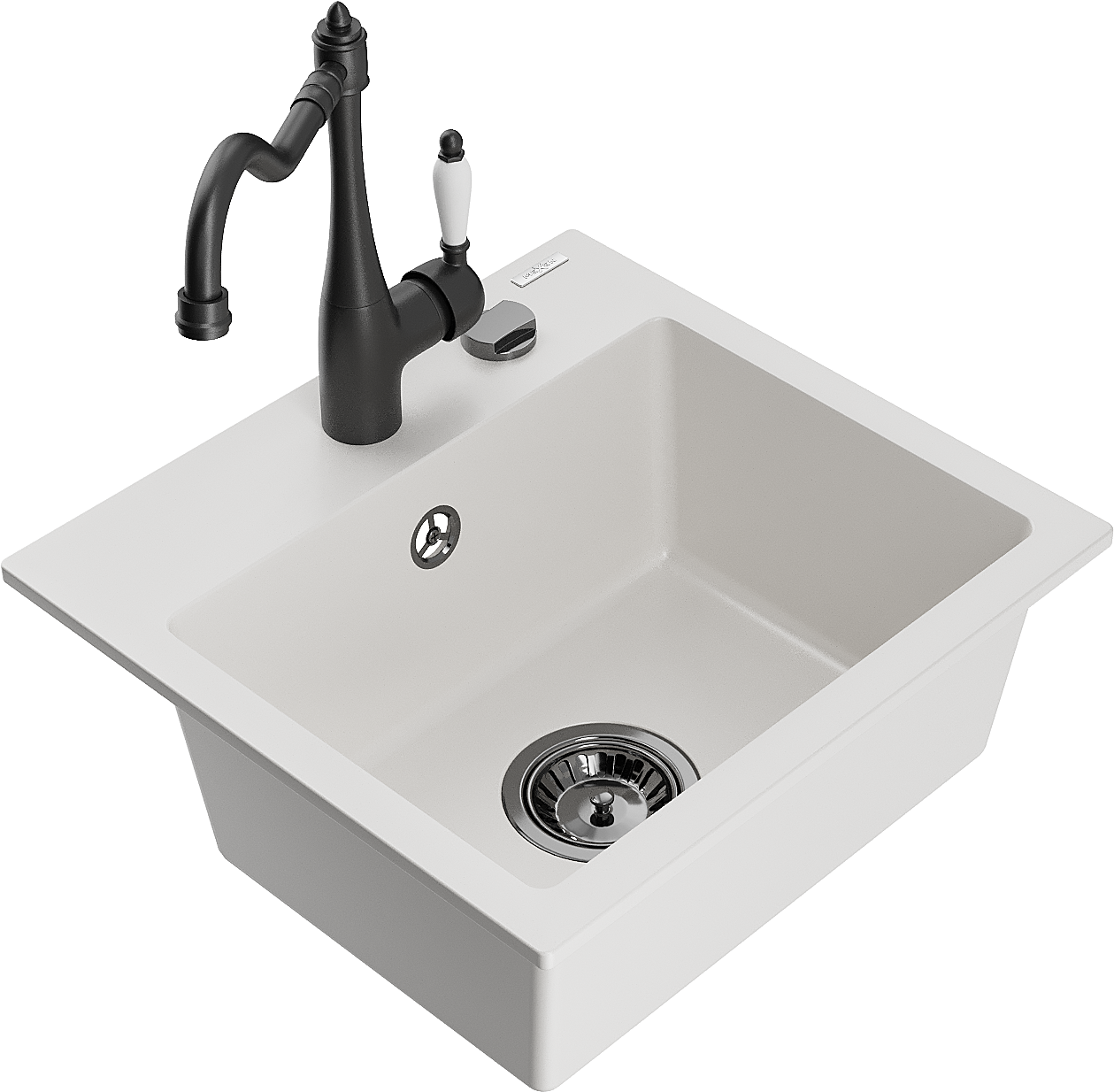 Mexen Milo zlewozmywak granitowy 1-komorowy z baterią kuchenną Carla, biały - 6505-20-670700-70