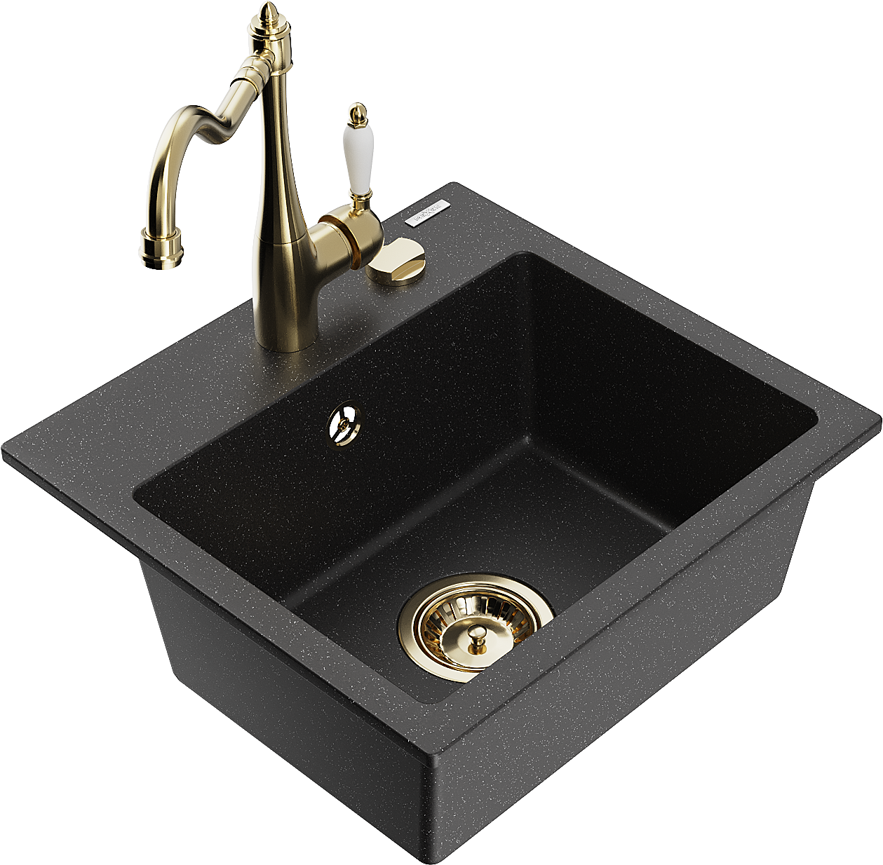 Mexen Milo zlewozmywak granitowy 1-komorowy z baterią kuchenną Carla, czarny/srebrny metalik - 6505-73-670700-50