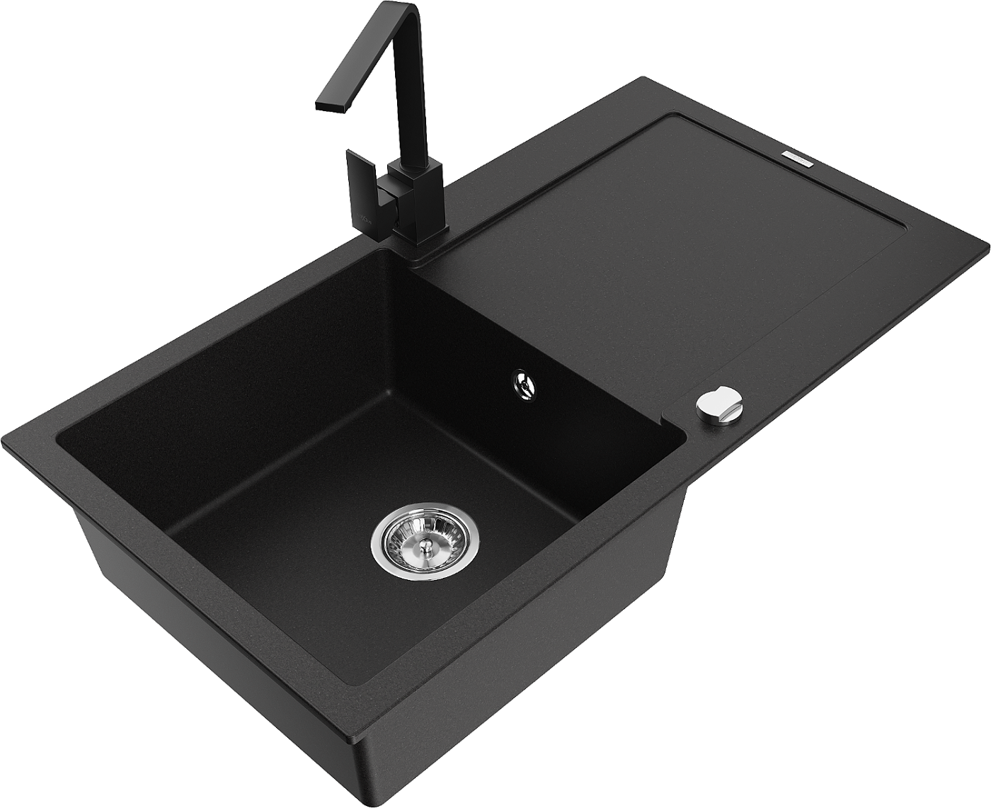 Mexen Leo zlewozmywak granitowy 1-komorowy z ociekaczem i baterią kuchenną Rita, czarny  - 6501-77-670300-70