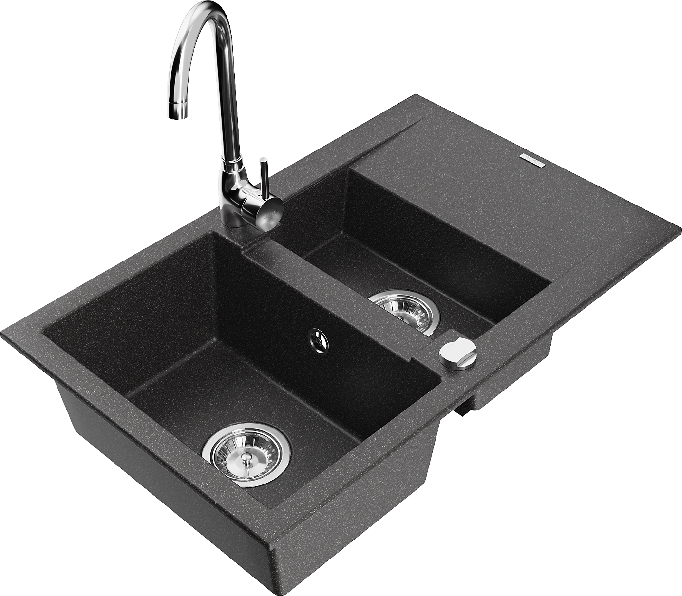 Mexen Gaspar zlewozmywak granitowy 1,5-komorowy z ociekaczem i baterią kuchenną Telma, czarny nakrapiany - 6507-76-670200-00