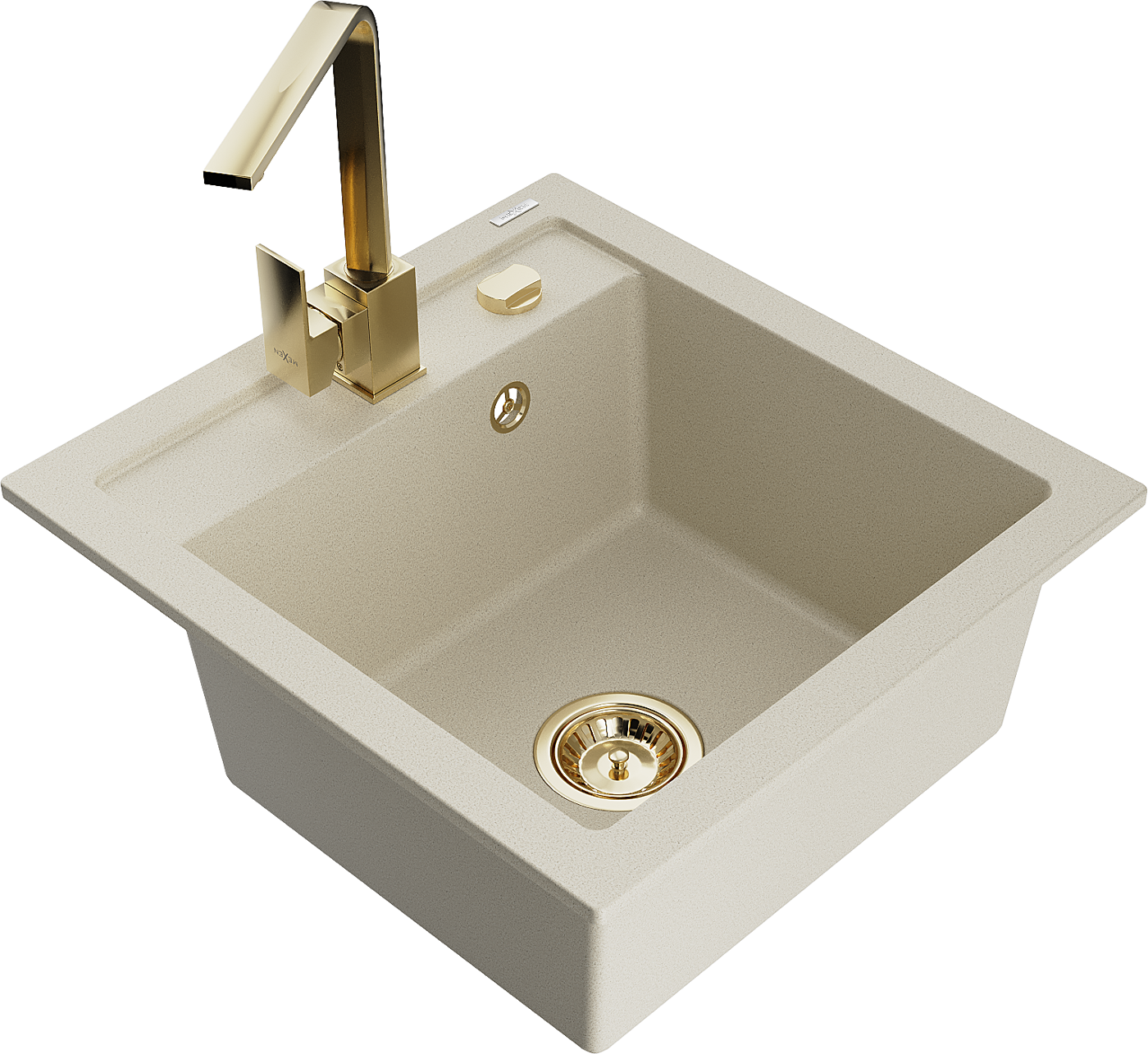 Mexen Vito zlewozmywak granitowy 1-komorowy z baterią kuchenną Rita, beżowy - 6503-69-670300-50