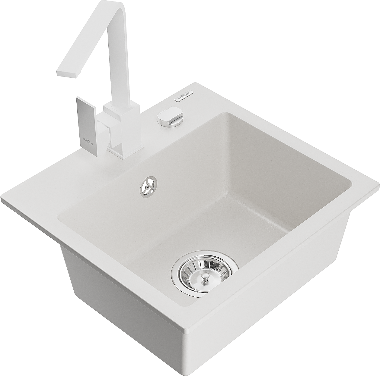 Mexen Milo zlewozmywak granitowy 1-komorowy z baterią kuchenną Rita, biały - 6505-20-670300-20