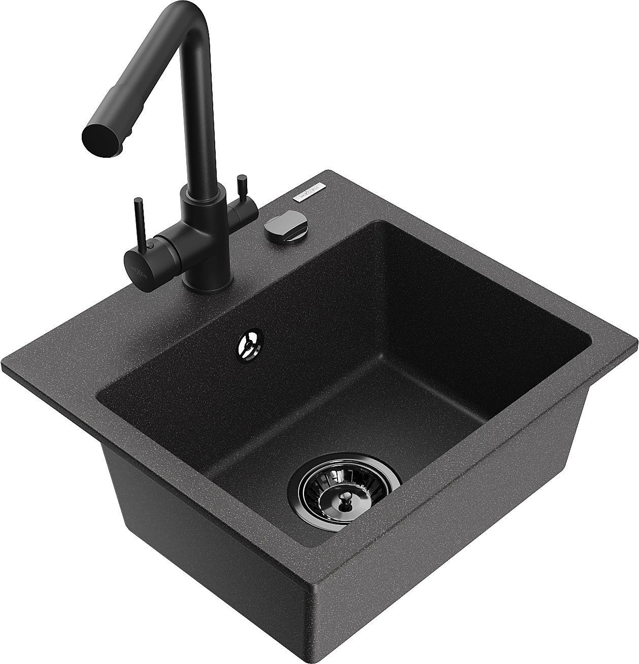 Mexen Milo zlewozmywak granitowy 1-komorowy z baterią kuchenną Duero, czarny nakrapiany - 6505-76-671600-70-B