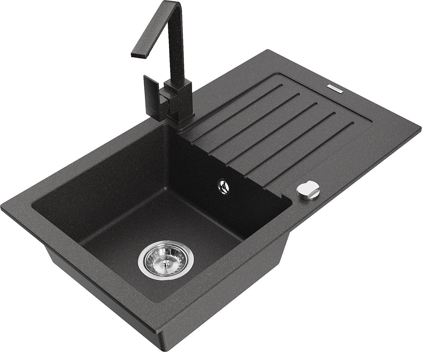 Mexen Pablo zlewozmywak granitowy 1-komorowy z ociekaczem i baterią kuchenną Rita, czarny nakrapiany- 6510-76-670300-76