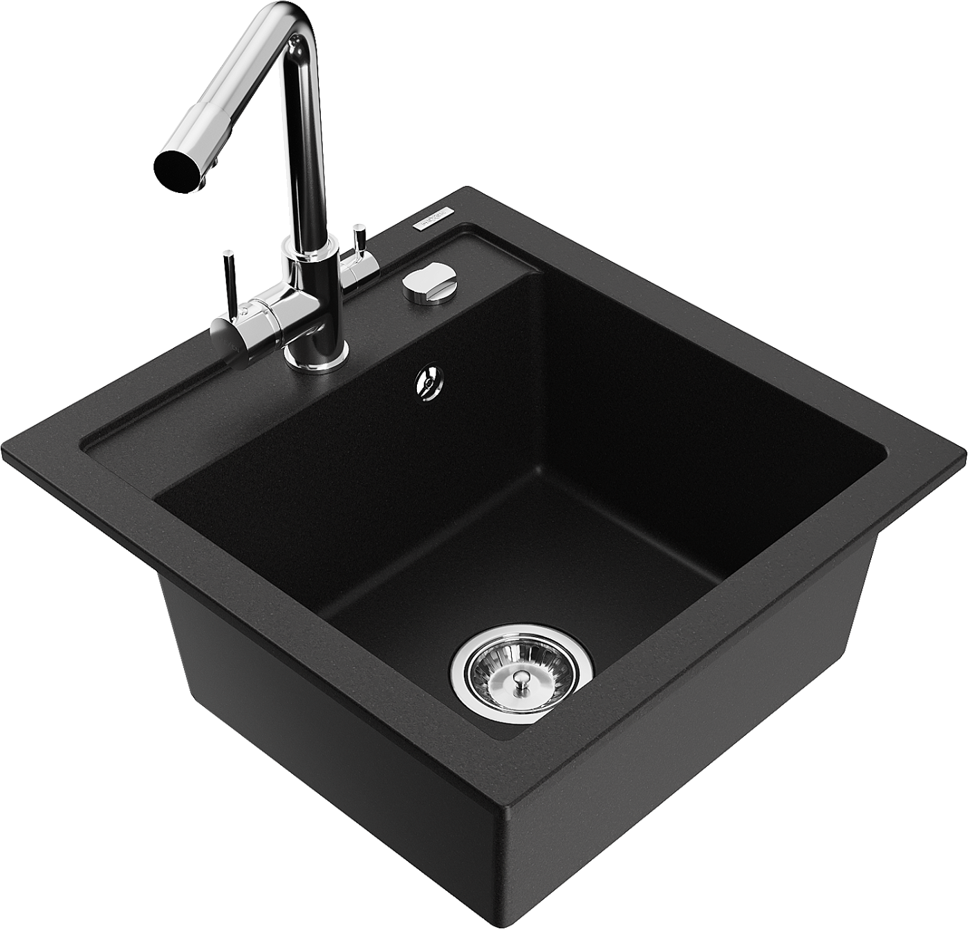 Mexen Vito zlewozmywak granitowy 1-komorowy z baterią kuchenną Duero, czarny - 6503-77-671600-00