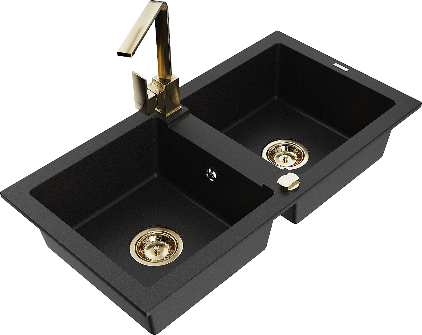 Mexen Mario zlewozmywak granitowy 2-komorowy z baterią kuchenną Rita, czarny - 6504-77-670300-50