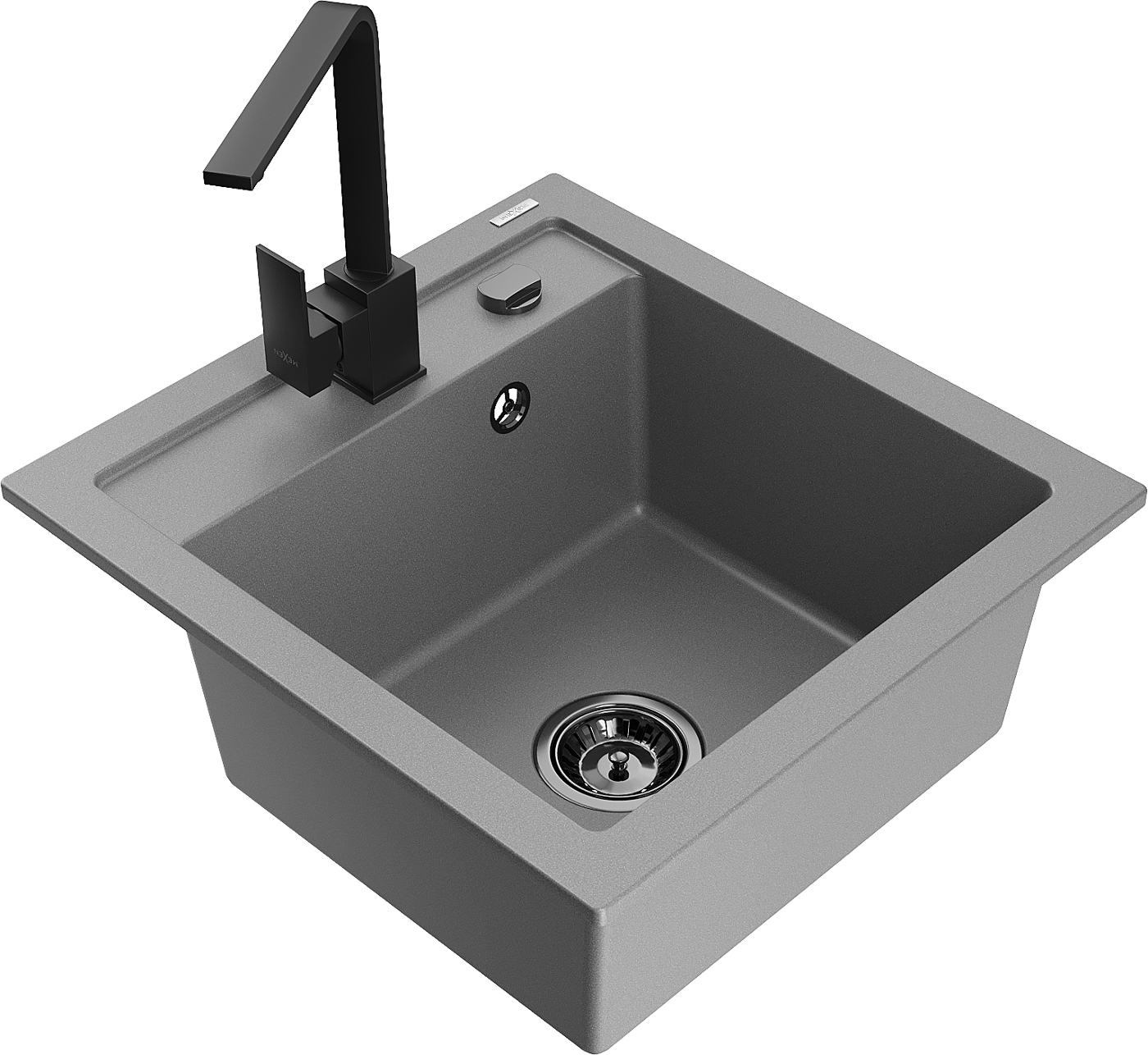 Mexen Vito zlewozmywak granitowy 1-komorowy z baterią kuchenną Rita, szary - 6503-71-670300-70-B
