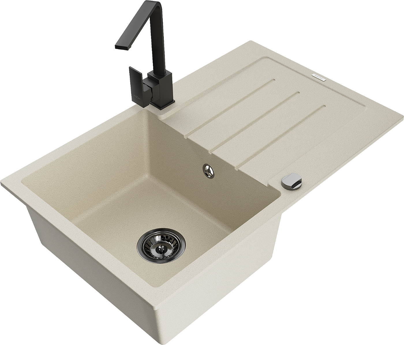 Mexen Bruno zlewozmywak granitowy 1-komorowy z ociekaczem i baterią kuchenną Rita, beżowy - 6513-69-670300-70