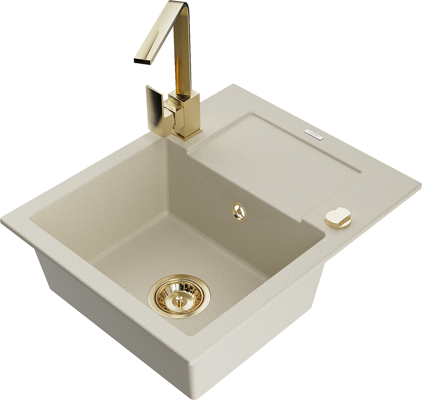 Mexen Enzo zlewozmywak granitowy 1-komorowy z ociekaczem i baterią kuchenną Rita, beżowy - 6506-69-670300-50