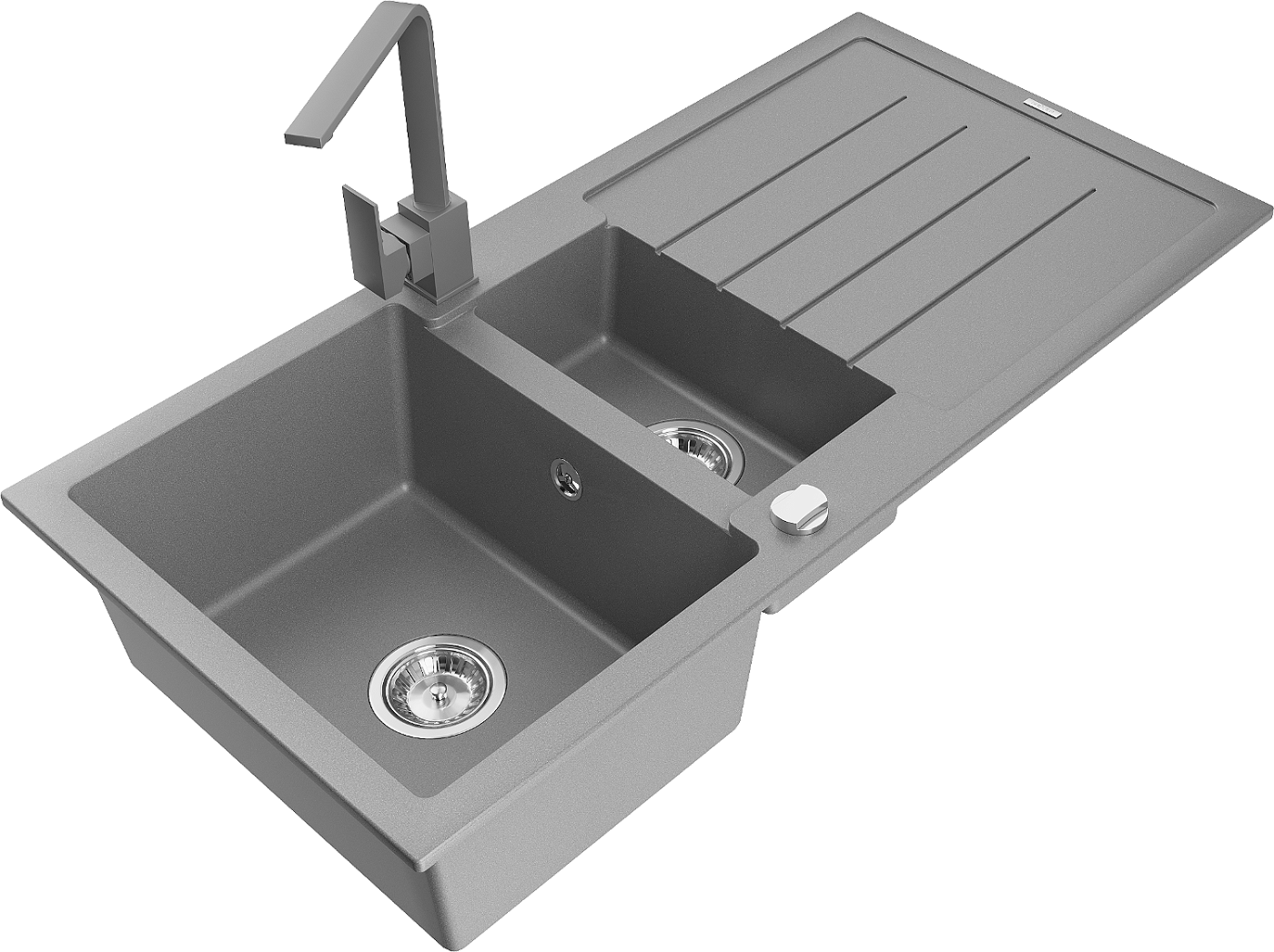 Mexen Andres zlewozmywak granitowy 1,5-komorowy z ociekaczem i baterią kuchenną Rita, szary - 6515-71-670300-71