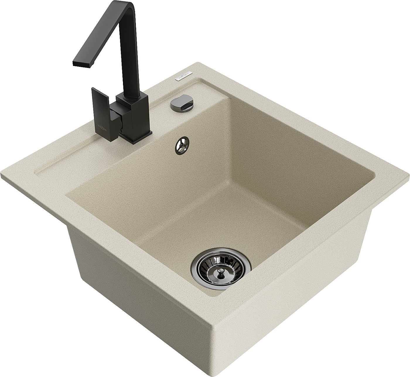 Mexen Vito zlewozmywak granitowy 1-komorowy z baterią kuchenną Rita, beżowy - 6503-69-670300-70