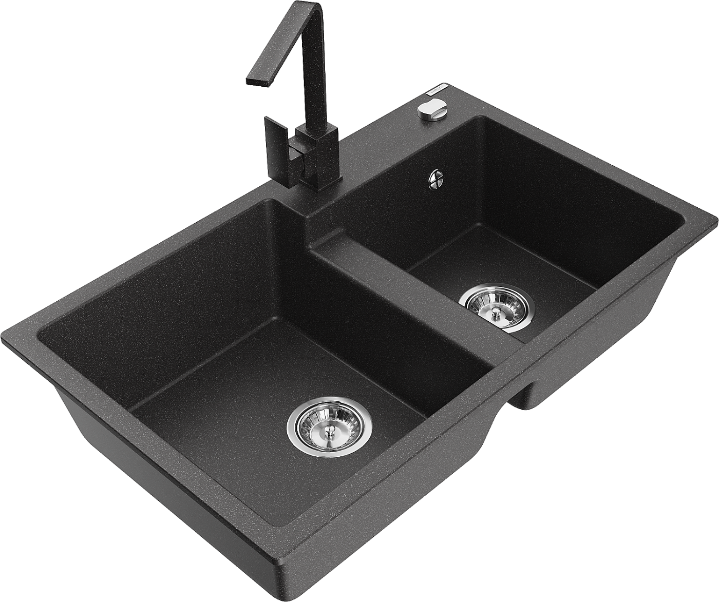 Mexen Tomas zlewozmywak granitowy 2-komorowy z baterią kuchenną Rita, czarny nakrapiany - 6516-76-670300-76
